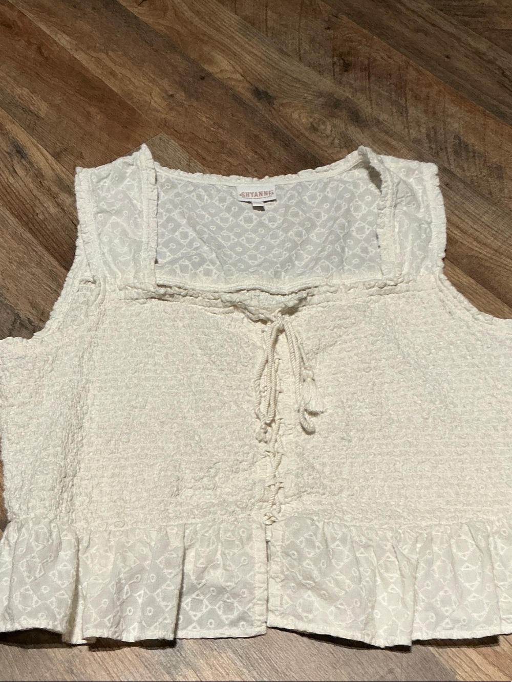 Shyanne Cream Textured Sleeveless Tie-Front Tank